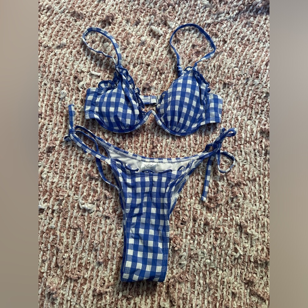 Wild Fable Blue and White Checkered Bikini Set